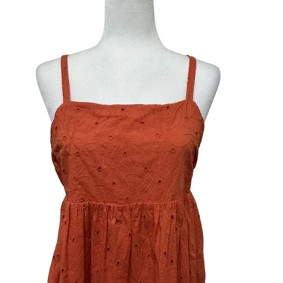 Madewell Orange Eyelet‎ Summertime Cami Midi Dress In Rusted Clay Size Medium - Picture 6 of 9
